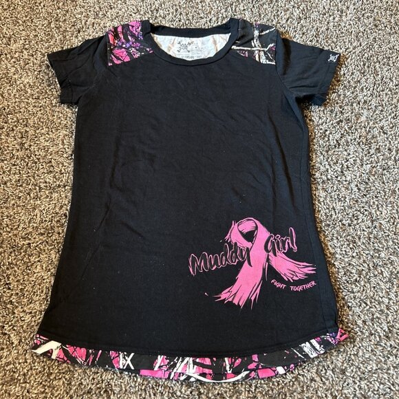 Muddy Girl Camo Moonshine T Shirt Womens Small Breast Cancer Fight - Picture 1 of 4